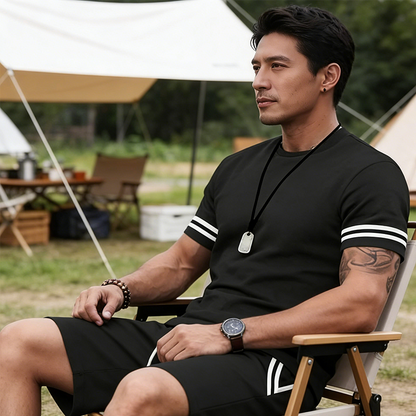 2-teiliges Set aus gestreiftem T-Shirt und Shorts für Herren