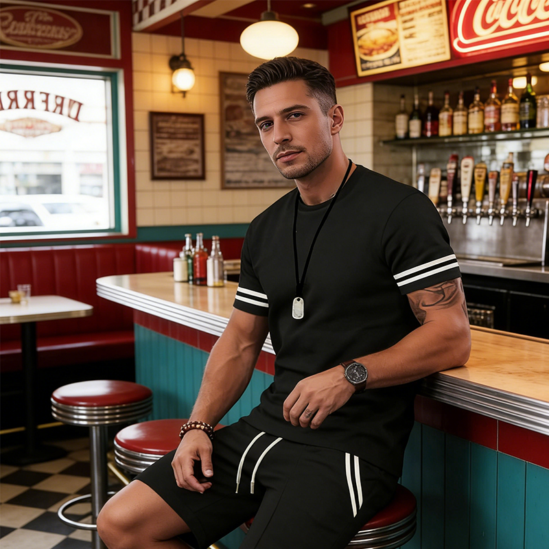 2-teiliges Set aus gestreiftem T-Shirt und Shorts für Herren