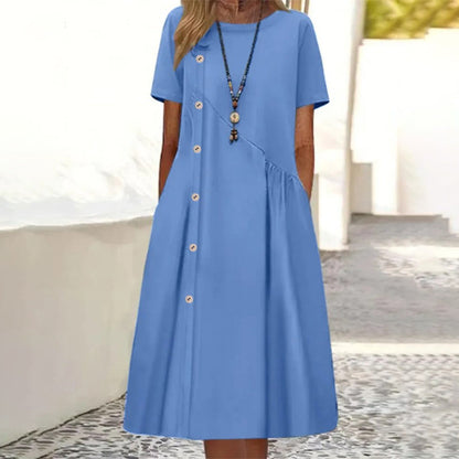 Damen Kurzarmkleid mit Zierknöpfen