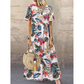 Lässiges, locker geschnittenes Damen-Maxikleid im Retro-Stil mit Rundhalsausschnitt und Print