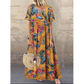 Lässiges, locker geschnittenes Damen-Maxikleid im Retro-Stil mit Rundhalsausschnitt und Print