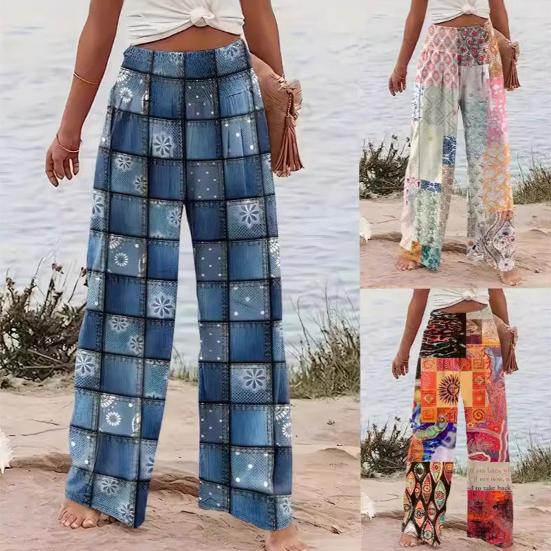Patchwork-Damenhose mit weitem Bein