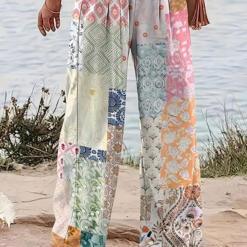 Patchwork-Damenhose mit weitem Bein