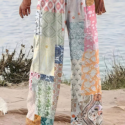 Patchwork-Damenhose mit weitem Bein