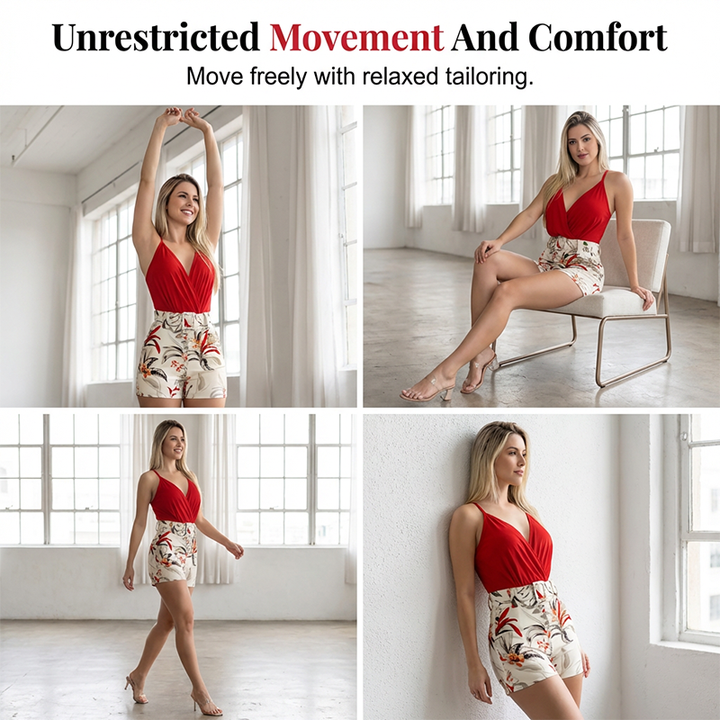 2-teiliges Set für Damen: V-Ausschnitt-Top & Shorts