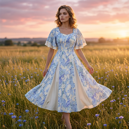 🔥 Heiße Sonderangebote – Luftiges Fit-and-Flare-Kleid mit flatternden Ärmeln🌸