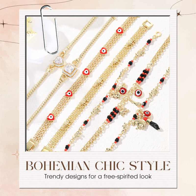 🧿 60% RABATT! 💕 Armband im Bohème-Stil mit Anhängern – Böser Blick & Elefant – Schützend, boho-chic & perfekt als Geschenk ✨