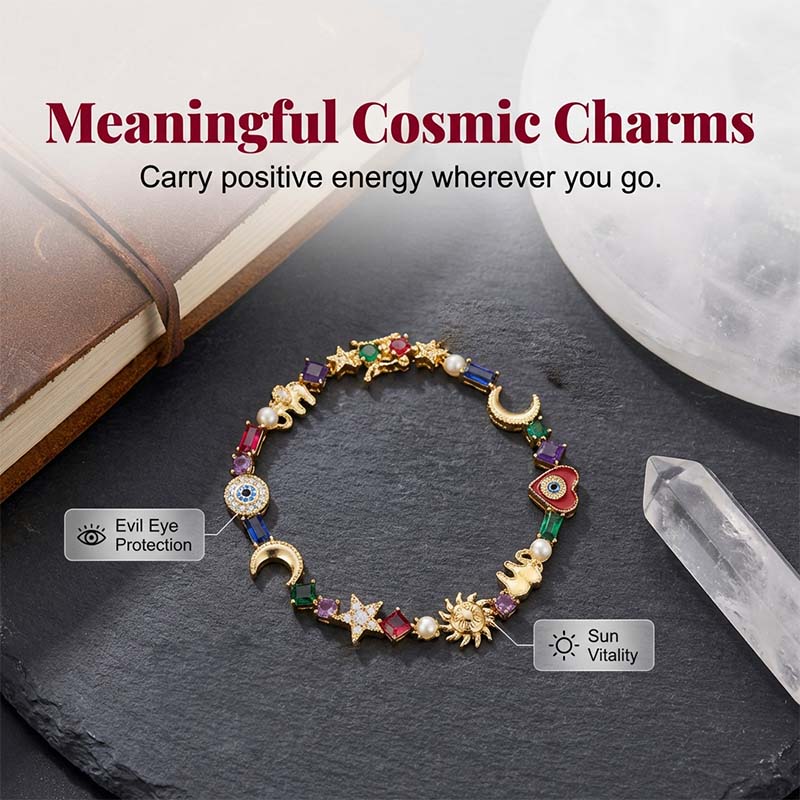 💫 LIMITED-TIME 50% RABATT +  2 kaufen 1 gratis! ✨ Himmelscharme-Armband – Sonne, Mond, Sterne, Kristalle, Goldton 🪐