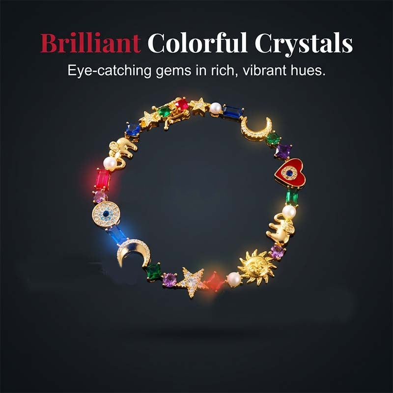 💫 LIMITED-TIME 50% RABATT +  2 kaufen 1 gratis! ✨ Himmelscharme-Armband – Sonne, Mond, Sterne, Kristalle, Goldton 🪐