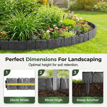 Gartenborder Set Kopfsteinoptik 5m – 20 ineinandergreifende Teile ☀️ Wetterfestes PP-Kunststoff, kein Graben & kein Werkzeug – ideal für Beete & Wege 🌿