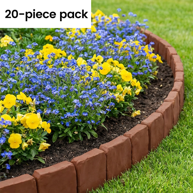 Gartenborder Set Kopfsteinoptik 5m – 20 ineinandergreifende Teile ☀️ Wetterfestes PP-Kunststoff, kein Graben & kein Werkzeug – ideal für Beete & Wege 🌿