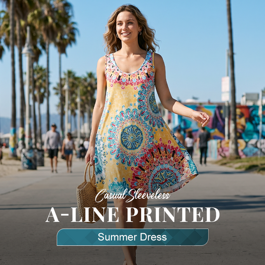 Lockeres, ärmelloses Sommerkleid im A-Linien-Schnitt mit Print