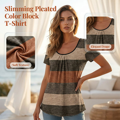 Plissiertes T-Shirt mit Farbblöcken für Damen in Übergrößen