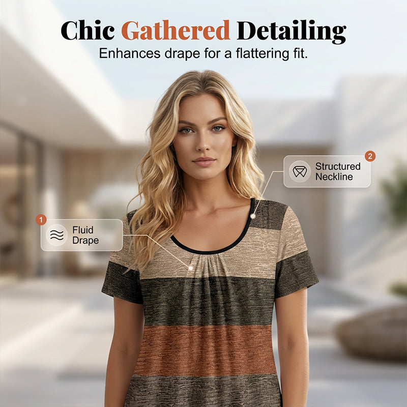 Plissiertes T-Shirt mit Farbblöcken für Damen in Übergrößen