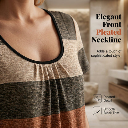 Plissiertes T-Shirt mit Farbblöcken für Damen in Übergrößen