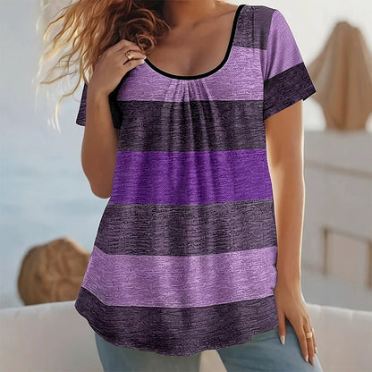 Plissiertes T-Shirt mit Farbblöcken für Damen in Übergrößen
