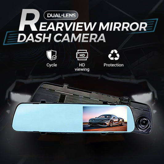 Dashcam mit zwei Objektiven im Rückspiegel