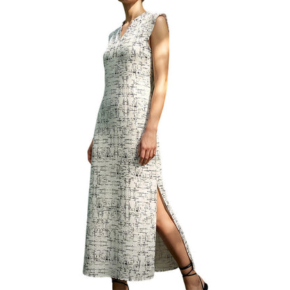 👗Letzter Tag im Angebot: 50 % Rabatt!👗Ärmelloses Maxikleid mit V-Ausschnitt und Seitenschlitz für Damen.