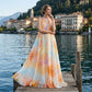 Maxikleid für Damen im Wasserfarben-Look mit Neckholder